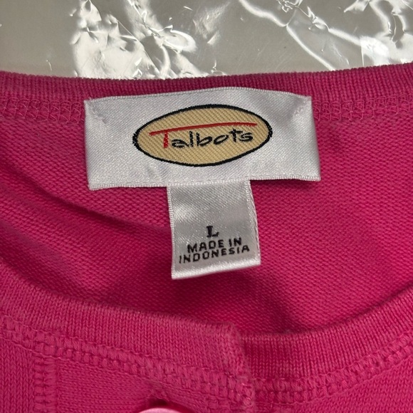 Talbots Size Large Bright Pink Long Sleeve Jersey Knit Button Sweater Cardigan - Picture 5 of 7